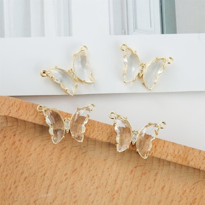 6pcs Real Gold Plated Butterfly Charm, Glass Butterfly Pendant, Zircon Butterfly Charm,Jewelry Accessories, Nickel Free,high-quality