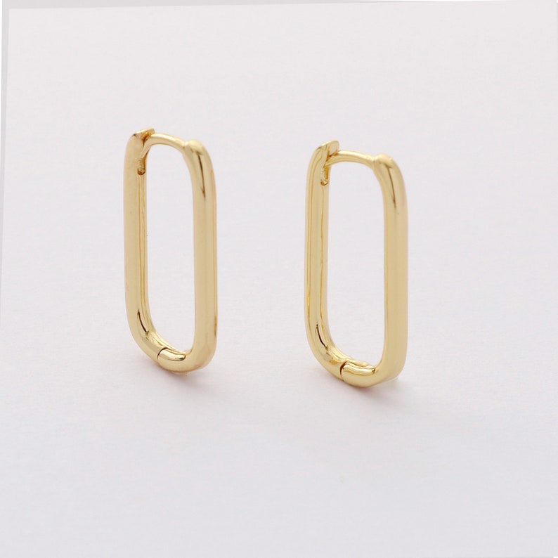 6pcs Real Gold Plated Rectangle Hoops, Rectangle Ear Hoop, Rings Earring Hoops, Charm Rings, Hoops Earrings image 2