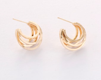 Pendientes de latón chapado en oro real de 18 quilates de 4 piezas, pendientes de poste de metal, hallazgo de joyería de diseñador, pendiente diy, barra de oreja de plata de ley 925