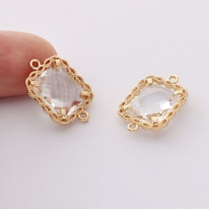 10pcs Clear Glass Charm, Large Square Glass Connector, Frame Glass Crystal Charm,Handmade Jewelry Accessories