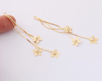4PCS Real Gold Plated Flower Tassels Charm Statement Metal Tassels Pendant Jewelry Making Material Craft Supplies