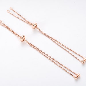 5pcs Real Gold Plated Sliding Adjustable Bracelet, Half-Finished Bracelet,Rubber Stopper Beads, Bracelet Making Material,Rose Gold Bracelet