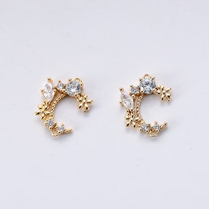6PCS Real Gold Plated Gold Crescent Moon Connector,Half Moon Charm ,Gold Crescent Moon,cz Paave Moon Charm, Jewelry Making,Craft Supplies