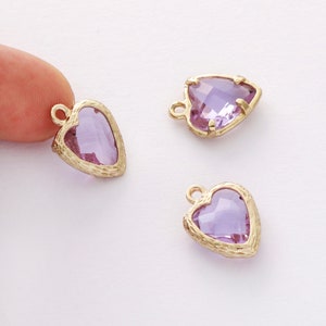 2pcs Purple Heart Charm, Heart Glass Pendant, Faceted Glass Charm,Framed Glass, Jewelry Accessories, Wholesale