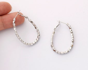 4pcs Real Gold Plated Oval Earrings, Oval Hoop Earrings, Bead Hoop,Post Earrings, Earring Accessories,Nickel Free,high-quality