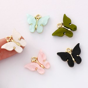 6pcs Gold Plated Alloy Charm, Acrylic Butterfly Pendant ,Earring Jewelry DIY Material