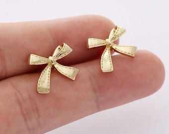 10pcs Gold Alloy Earrings, Bow Stud Earrings