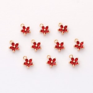 10pcs Gold Plated Flower Charm, Tiny Mini Zircon Flower Penant,cz Pave Charm,Jewelry Accessories, Nickel Free,high-quality