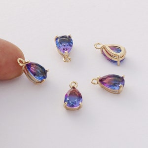 10pcs Ombre Purple Crystal Glass Charm Pendant,Large Faceted Lucite Beads,Teardrop Glass Pendant,Bezel Gemstone, wholesale prices