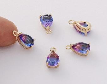 10pcs Ombre Purple Crystal Glass Charm Pendant,Large Faceted Lucite Beads,Teardrop Glass Pendant,Bezel Gemstone, wholesale prices