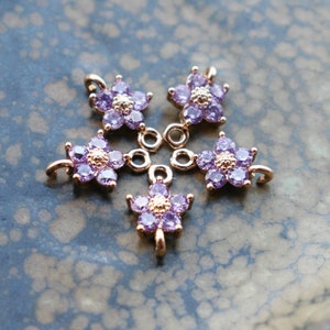 10pcs CZ Pave Charm, Zircon Flower Pendant, Purple Flower Connector,8mm,Jewelry Making,Material Craft Supplies