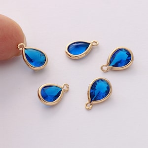 10pcs Gold Plated Zircon Charm, Tiny Mini Teardrop Crystal Pendant,Bezel Gemstone, wholesale prices