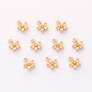 10pcs Gold Plated Flower Charm, Tiny Mini Zircon Flower Penant,cz Pave Charm,Jewelry Accessories, Nickel Free,high-quality