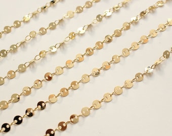 3.2 feet/1M Real Gold Plated Brass Coin Chain, Dainty Round Disc Chains,4MM Disk Coin Chain, Chain by Feet