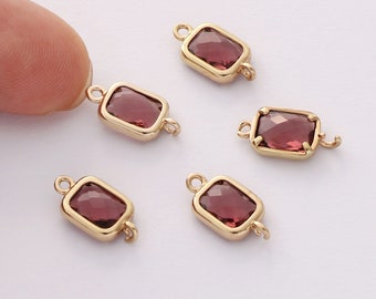 10pcs Frame Glass Charm, Rectangle Glass Connector, Birthstone Charm,Grape Purple Gemstone Charm,Jewelry Making,Material Craft Supplies