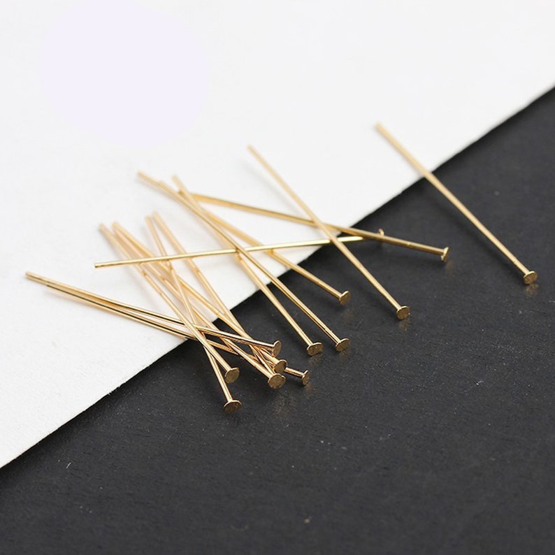 100pcs Real gold Plated Brass Head pin Jewelry Finding 25*0.5mm 50*0.5mm,Flat Headpins