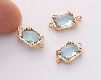 10 Uds. Abalorio de cristal con marco, conector de cristal rectangular, abalorio de piedra de nacimiento, abalorio de piedra preciosa azul, fabricación de joyas, suministros para manualidades de Material