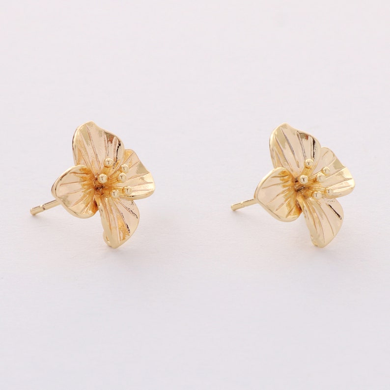 6pcs Real Gold Plated Flower Earrings, Floral Earrings Stud,Flower Post Earrings, Earring Attachment, Jewelry Accessories image 2