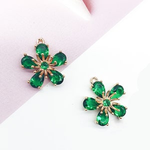 10pcs CZ Pave Charm, Zircon Flower Pendant, Green Flower Charm,14mm,Jewelry Making,Material Craft Supplies