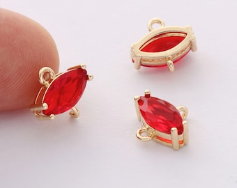 10pcs Red Oval Charm, Tiny Oval Zircon Connector, Faceted Glass Charm,Framed Glass, Jewelry Accessories, Wholesale