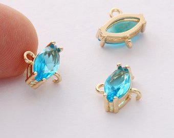 10 Uds. Encanto ovalado azul, pequeño conector de vidrio ovalado, dije de vidrio facetado, vidrio enmarcado, accesorios de joyería, venta al por mayor