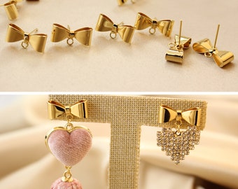6pcs Real Gold Plated Bow Earrings, Ear Wire, Earring Accessories,Nickel Free,high-quality