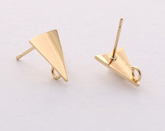 10PCS Real Gold Plated Triangle Earrings, Geometric Earring Attachment, Triangle Post Earring, Jewelry Making, Material Craft Supplies