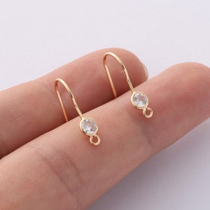 10PCS Real Gold Plated Zircon Earrings, cz Pave Post Earrings, Earring Attachment, Jewelry Making,Handmade Jewelry Material image 1
