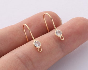 10PCS Real Gold Plated Zircon Earrings, cz Pave Post Earrings, Earring Attachment, Jewelry Making,Handmade Jewelry Material