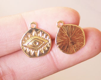 6 uds. Amuleto de ojo malvado de oro chapado en oro Real, moneda de disco de ojo malvado, colgante de ojo turco, Material para hacer joyas, suministros para manualidades