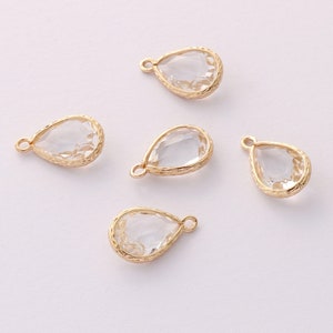 10pcs Clear Crystal Glass Faceted Teardrop Pendant with Gold Frame,Large Faceted Lucite Beads,Teardrop Glass Pendant,Bezel Gemstone