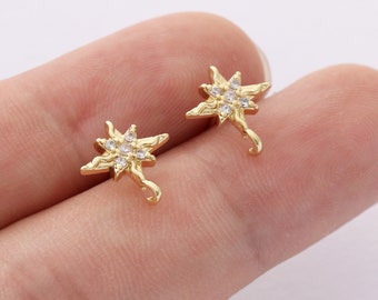 10pcs Real Gold Plated Sun Earrings, Zircon Star Earrings, Ear Wire, CZ Pave Post Earrings,Jewelry Making, Jewelry Accessories,diy Material