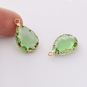 10pcs Glass Green Glass Charm, Large Teardrop Glass Pendant, Frame Glass Crystal Charm,Handmade Jewelry Accessories