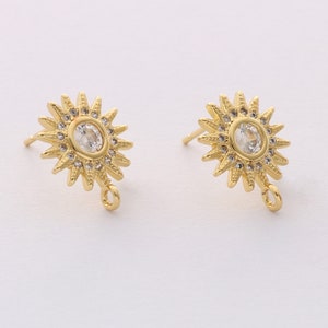 10PCS Real Gold Plated Sun Earrings Stud, Zircon Sun Earrings, cz Pave Post Earrings, High Quality, Nickel Free image 2