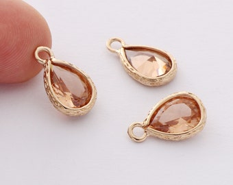 10pcs Frame Glass Charm,Pink Glass Birthstone Charm,7*10mm,Tiny Teardrop Glass Charm,Jewelry Making, Material Craft Supplies (small)
