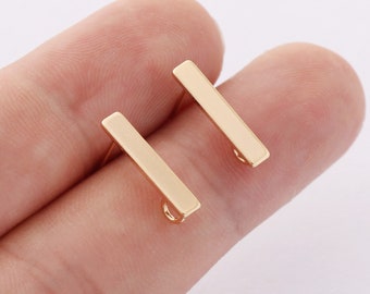 10 Stück Echt Vergoldete Bar Ohrringe Ohrstecker, Rechteck Stift Ohrring, Ohrring Befestigung, Schmuckherstellung, Material Bastelbedarf, Nickelfrei