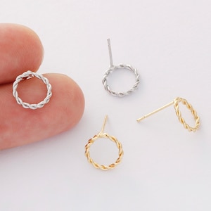10pcs Real Gold Plated Twisted Circle Earrings, Round Circle Stud Earrings, Minimalist Geometry Earrings,Jewelry accessories,Nickel Free