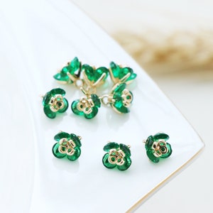 10pcs CZ Pave Charm, Zircon Flower Pendant, Green Flower Charm,8mm,Jewelry Making,Material Craft Supplies