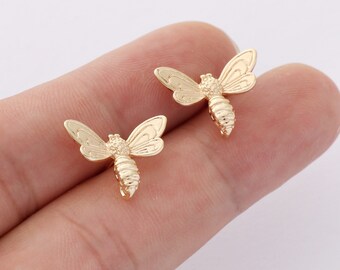 Pendientes de abeja chapados en oro real de 10 Uds., joyas de animales, pendientes de abeja, materiales para manualidades
