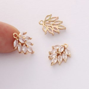 10pcs CZ Pave Leaf Charm, Zircon Branches Pendant, Branches Charm,1115mm,Jewelry Making,Material Craft Supplies image 1