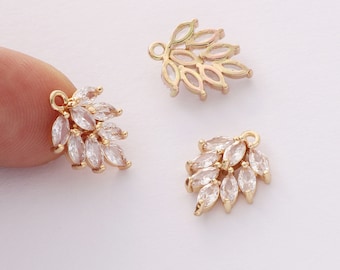 10pcs CZ Pave Leaf Charm, Zircon Branches Pendant, Branches Charm,11*15mm,Jewelry Making,Material Craft Supplies