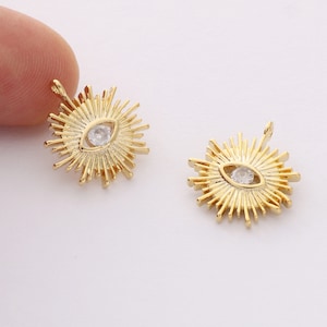 10pcs Real Gold Plated Sun Charm, Zircon Sun Charm, cz Pave Sun Charm for Jewelry Making,DIY Materials, high quality, nickel free