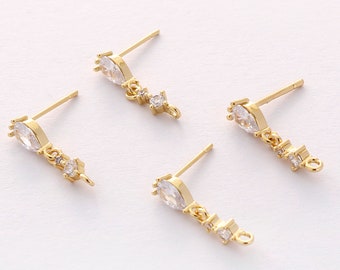 10pcs Real Gold Plated Zircon Ear Wire, cz Pave Bar Earrings, Stick Post Earrings, Earring Accessories,Nickel Free,high-quality
