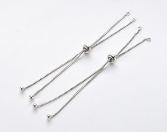 5 uds cadena de fabricación de pulsera ajustable deslizante chapada en oro blanco Real, pulsera semiacabada con cuentas de tapón de goma