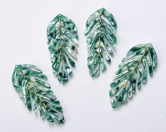 4pcs Green Leaf Shape Cellulose Acetatic Charm Resin Pendants Colorful Charm Jewelry Charm Diy Jewelry Accessories Craft Supplies