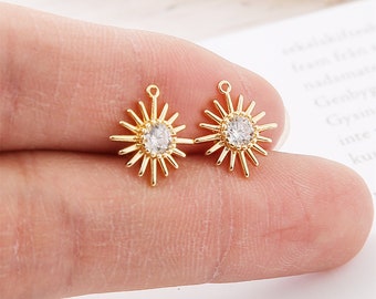 10pcs Real Gold Plated Sun Earrings, Zircon Star Earrings, Ear Wire, CZ Pave Post Earrings,Jewelry Making, Jewelry Accessories,diy Material