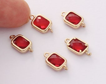 10pcs Frame Glass Charm, Rectangle Glass Connector, Birthstone Charm,Red Gemstone Charm,Jewelry Making,Material Craft Supplies