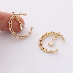 10pcs CZ Pave Moon Charm, Zircon Moon Pendant,Jewelry Making,Material Craft Supplies