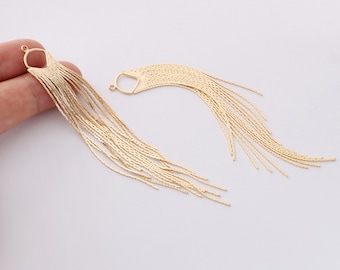 4PCS Real Gold Plated Chain Tassels Charm Statement Metal Tassels Pendant Jewelry Making Material Craft Supplies