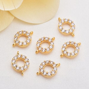 10PCS Real Gold Plated Round zircon connection, Round connection, CZ connection, Jewelry Making Material Craft Supplies